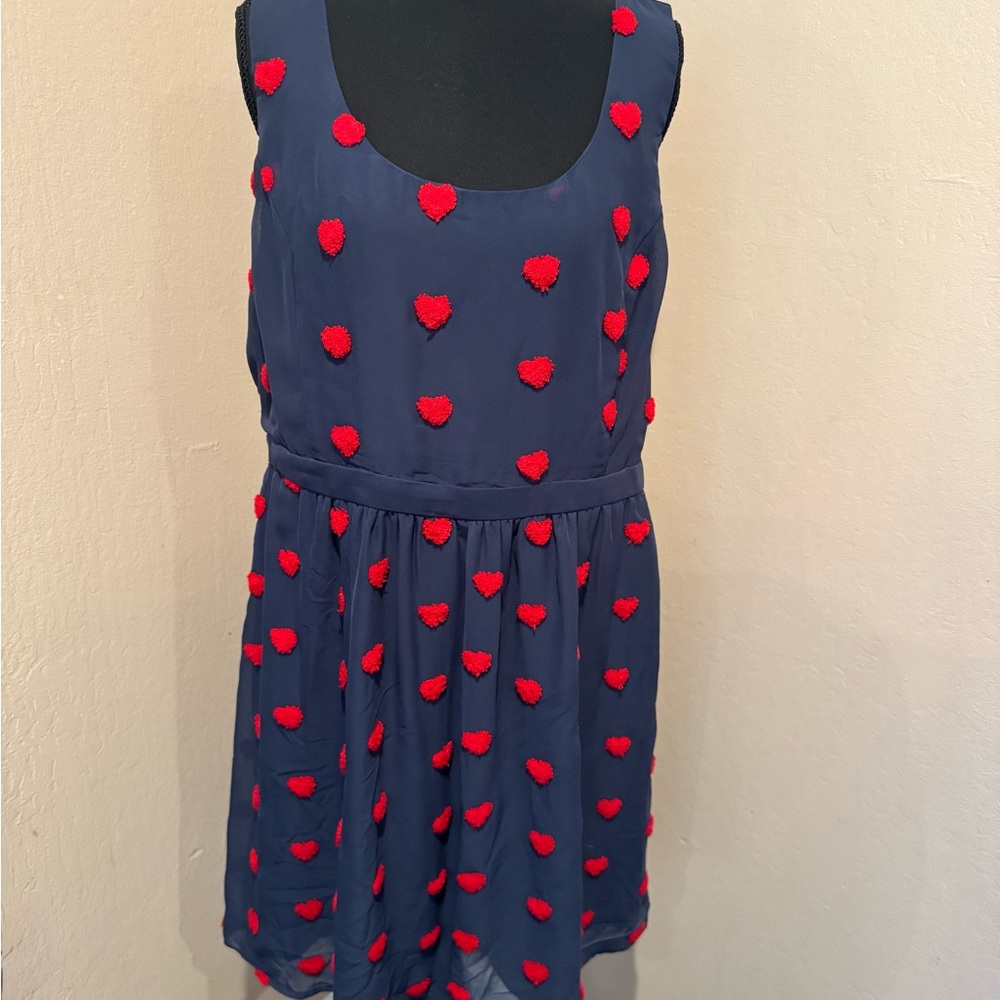Modcloth Navy Midi Dress with Red Puffy Heart Appliqués